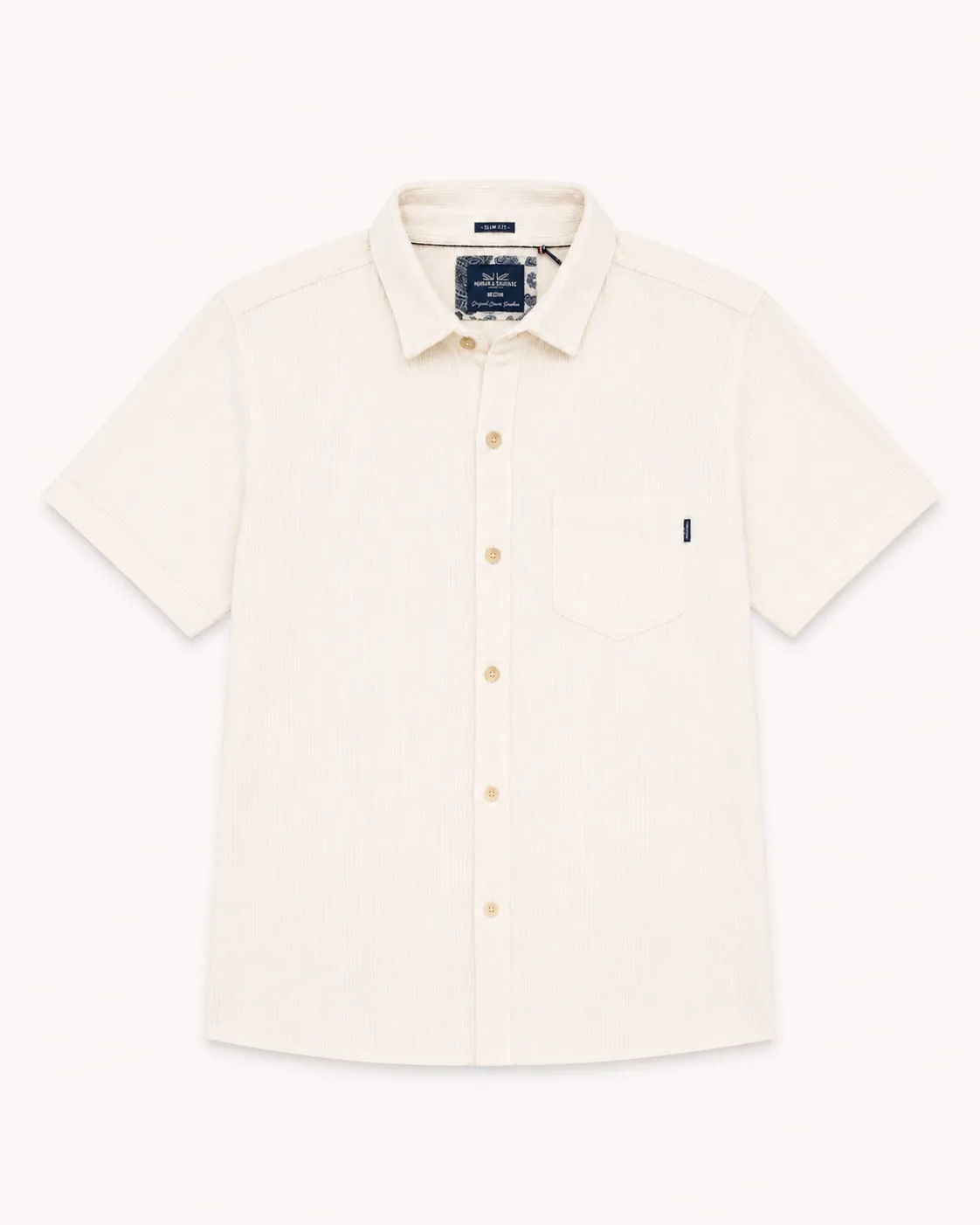 Camisa corta Rayada Crema