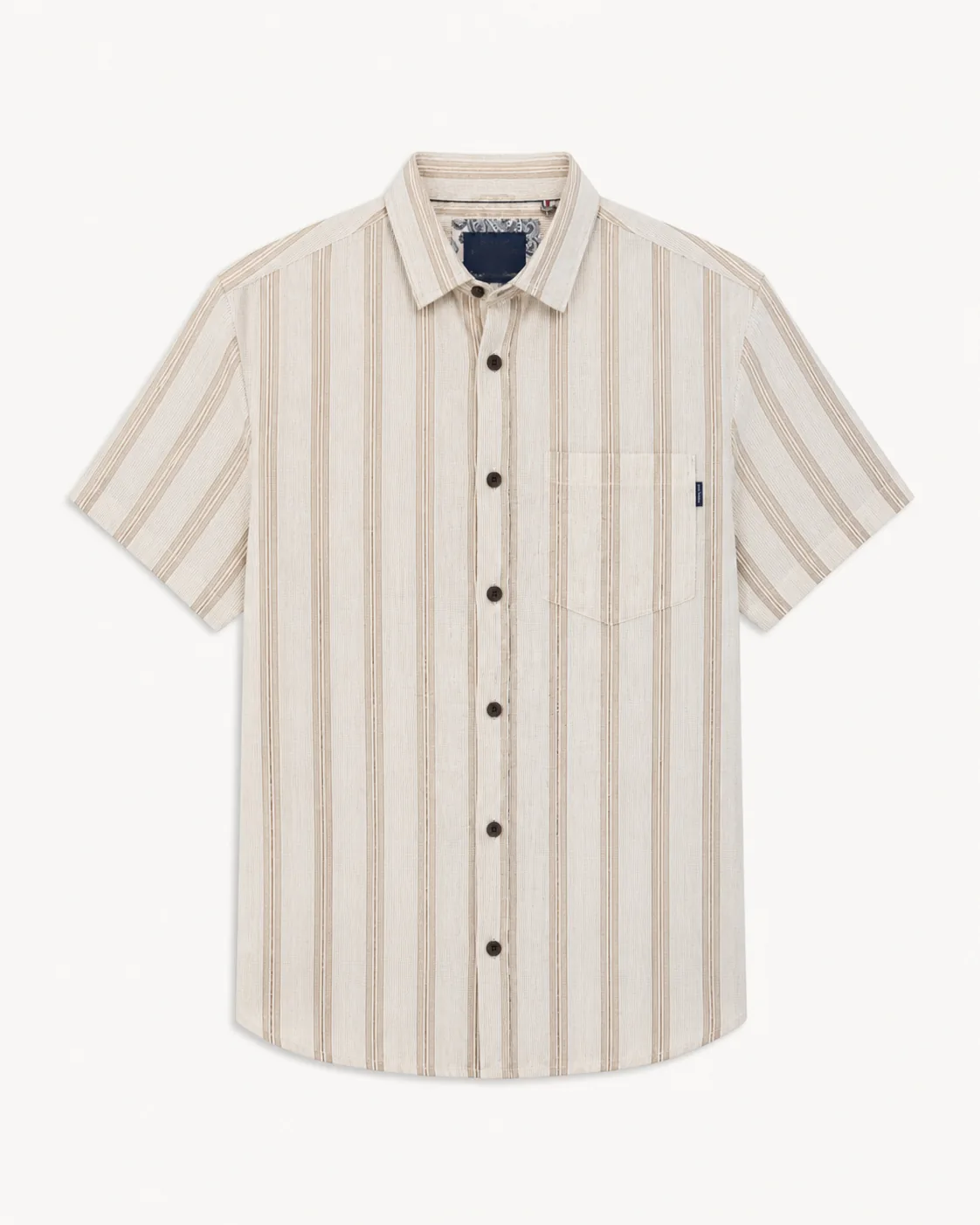 Camisa corta Rayada Camel